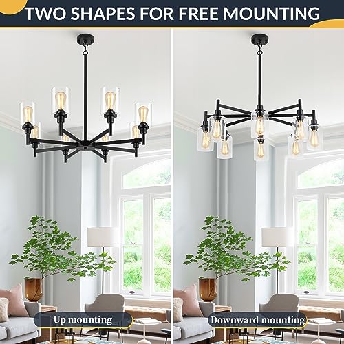 8 Light Black Farmhouse Chandeliers Light Fixture for Dining Room