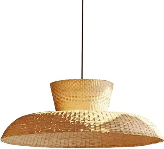 Large Rattan Pendant Light, 19.7in 23.6in Handwoven Wicker Chandelier, Natural Rattan Tea Room Hanging Lamp, Wabi-Sabi Vintage Southeast Asian Lighting Fixture for Restaurant Hotel Hot