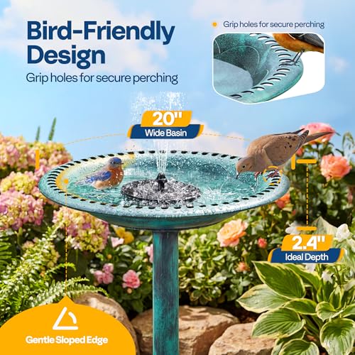 Bird Bath with Solar Fountain for Outside