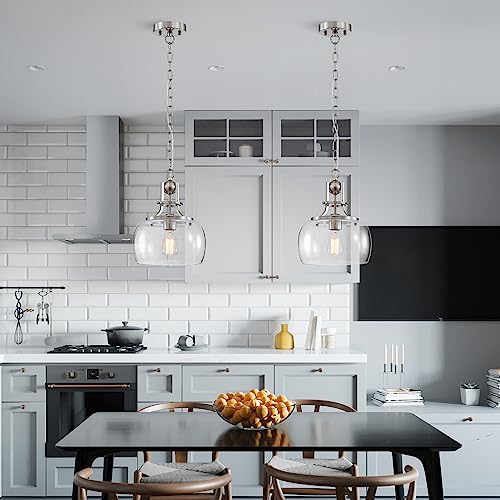 Chandelier Rustic Farmhouse Industrial Round Ceiling Pendant LED Light Fixture with Clear Glass Shades for Dining Room Kitchen Island Foyer Entryway