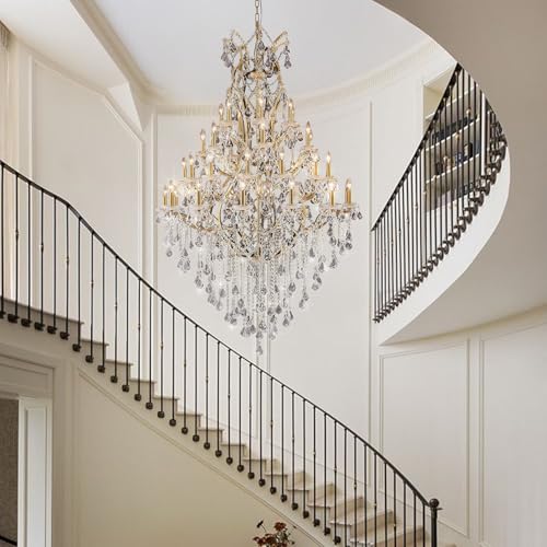 44 Lights Large Crystal Chandelier for High Ceilings