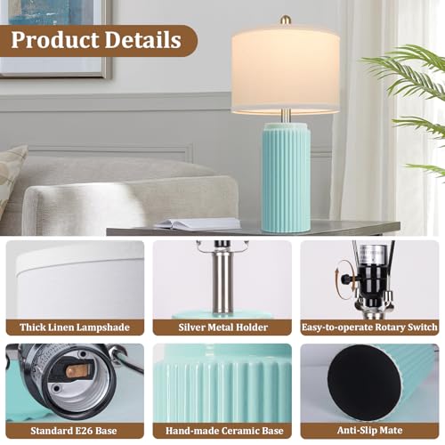 23.5" Light Green Modern Ceramic Table Lamps Set of 2 for Bedside (2 Count)