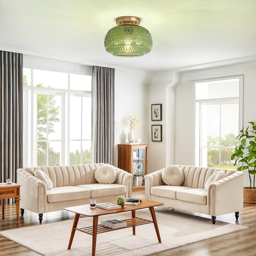 Vintage Green Semi Flush Mount Ceiling Light for Hallway Kitchen Bedroom