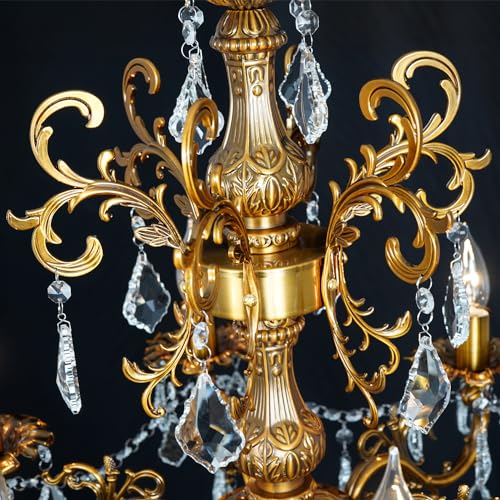 Antique Bronze Crystal Chandelier Large 36.4" Luxury Antique Gold Fixture