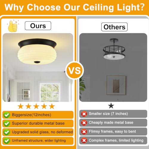 Black Flush Mount Ceiling Light Fixtures (Matte Black-Milk Glass(No Assembly Required))