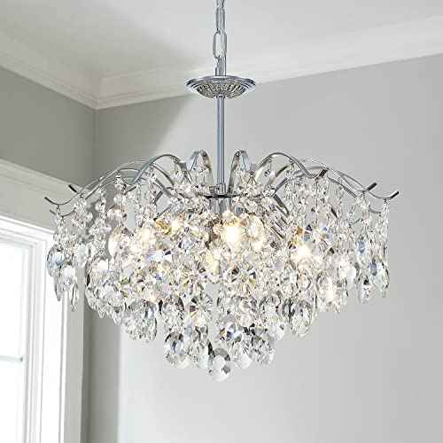 Saint Mossi Modern K9 Crystal Chandeliers, Middle Century Modern Design Chandelier Light Fixture for Dining Room, D20 x H17, Adjustable Chains 59", Chrome Finish Metal Frame
