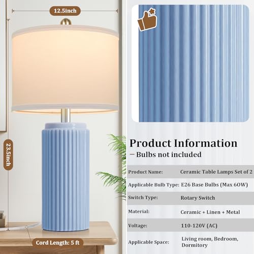 23.5’’ Sky Blue Farmhouse Table Lamps for Living Room Set of 2 (2 Count)