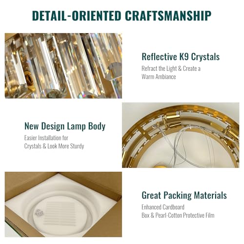 Modern Gold Crystal Raindrop Dining Chandelier Ceiling Light D23.6''