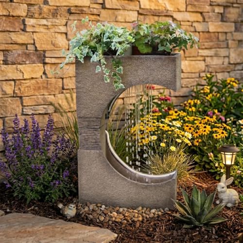 28H Modern Outdoor Water Fountain with LED Light