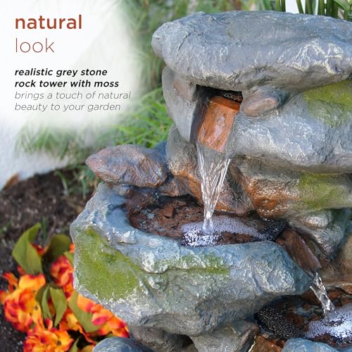 22" Tall 3 Tier Outdoor Rock Waterfall Fountain with LED Lights