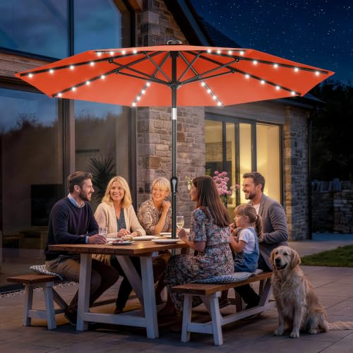 9FT Patio Umbrella with Solar Lights