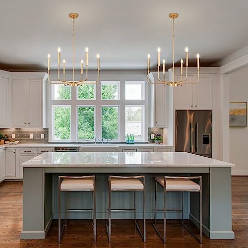 Modern Gold Chandelier for Dining Room,Metal 6-Light Kitchen Light Fixtures,Farmhouse Candle Hanging Pendant Light for Living Room Entryway Foyer Bedroom (Bulb Not Included)