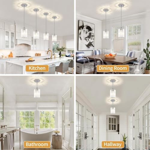 Chrome Pendant Lights Over Island Modern Crystal Kitchen Lighting Fixtures
