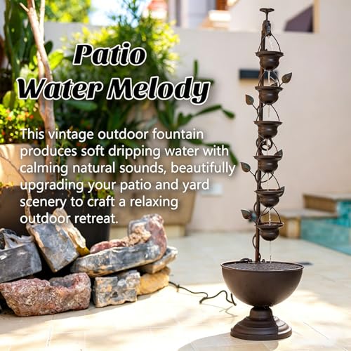 39" Tiered Water Fountain Outdoor 6 Hanging Cups Garden Water Feature
