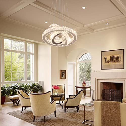 3 Ring LED Chandelier Modern Crystal Chandeliers LED Pendant Lights Gold Ring Chandelier for Bedroom Dining Room High Ceiling Foyer