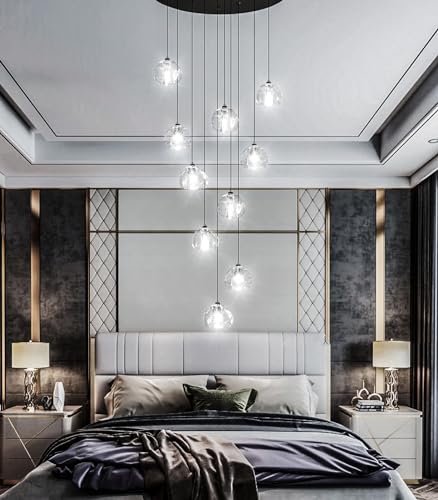 LED Chandeliers for Dining Room Adjust High Ceiling Chandelier Light Fixtures Entrance LED Dimmable Ceiling Pendant Drops Light Remote Lights for Living Room Stairwell 2700K 6000K