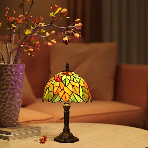 Tiffany Lamp Maple Leafs Stained Glass Bedside Nightstand Table Lamp