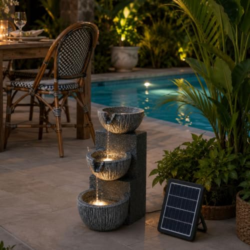 3 Tier Solar Outdoor Fountain with Warm LED Lights