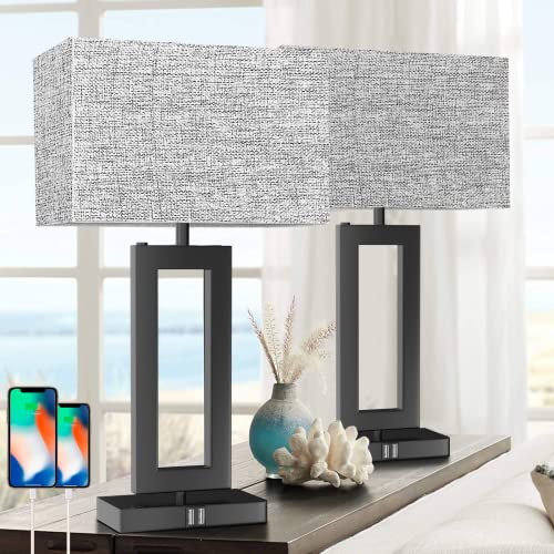 22’’ Tall Set of 2 Touch Control Table Lamp w. 2 USB Ports (2 Count)