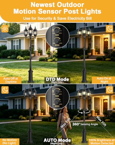 3 Head Motion Sensor Outdoor Post Lights