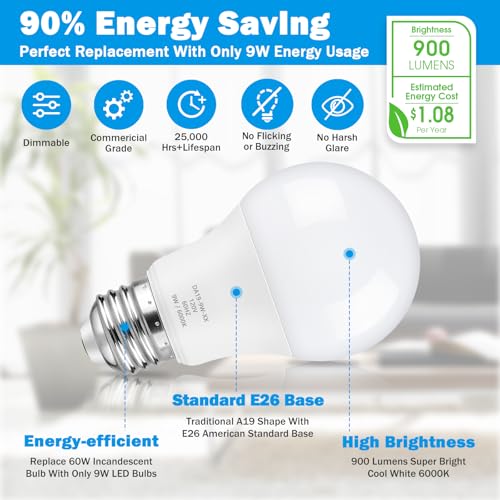 A19 LED Light Bulb 60W Equivalent (4 Count)