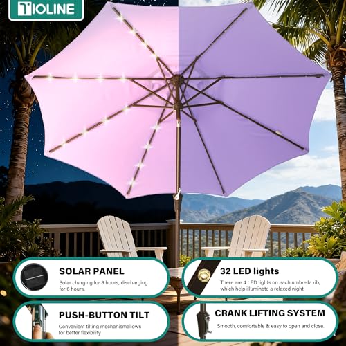 9' Patio Umbrella with solar lights Outdoor Garden Umbrella purple