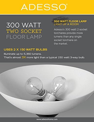 Adesso Brushed Steel Torchiere Floor Lamp with Frosted White Shade - 300W Double Socket Construction, Modern Accent Lighting for Bedroom, Living Room, or Home Office, 73” Tall