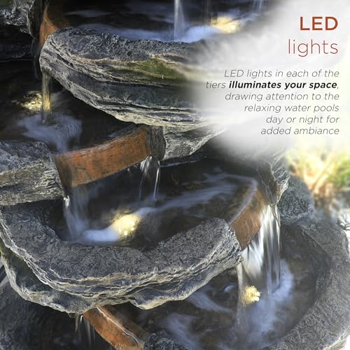 WIN1146 Outdoor Floor Cascading 8 Tiered Rock Garden Water Fountain with LED Lights
