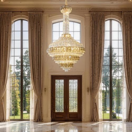 39 Inch Large Crystal Chandelier Gold Modern Light Fixture