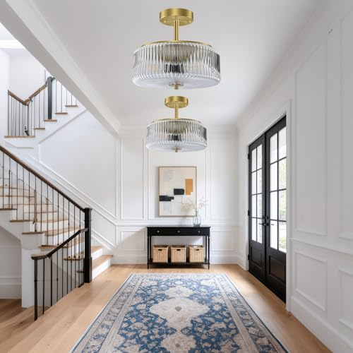 3 Light Semi Flush Mount Ceiling Light (Gold/Clear)