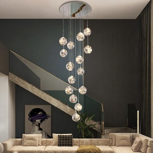 15 Light LED Staircase Chandelier Crystal Ceiling Lights Large Chandeliers for High Ceilings (15 Count)