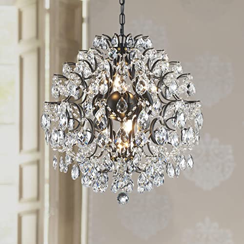 Modern Pendant Black Chandelier Crystal Raindrop Lighting Ceiling Light Fixture Lamp for Dining Room Bathroom Bedroom Livingroom 6 E12 Bulbs Required D19 in x H21 in