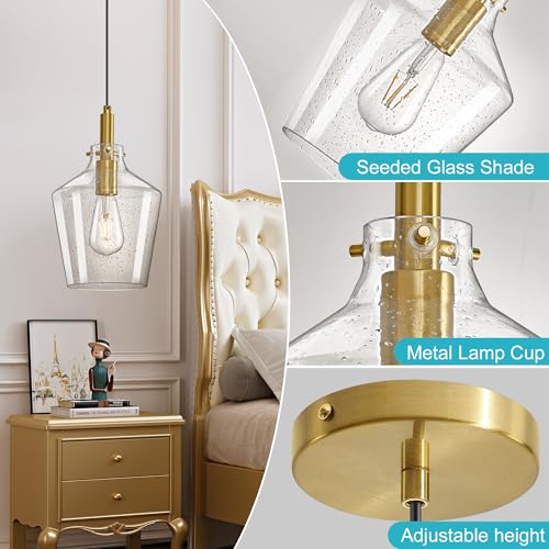 Seeded Glass Pendant Lighting for Kitchen Island Foyer 1 Pack Gold 8 Inch