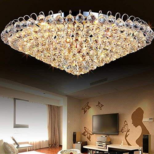 Luxury Crystal Chandelier Flush Mount 31.5" Modern Minimalist Design Pendant 15