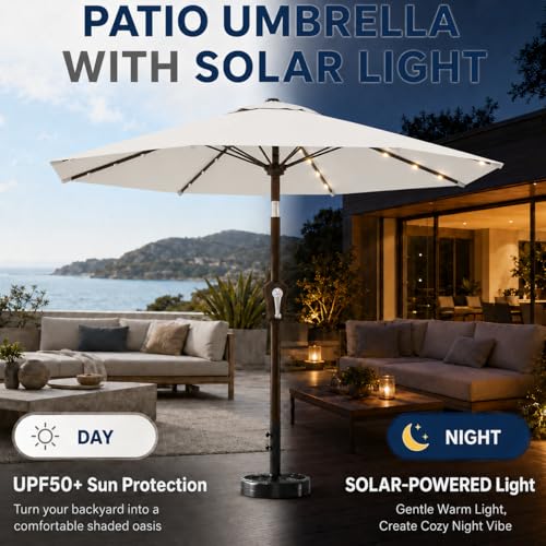 10FT Solar Patio Umbrella with Lights