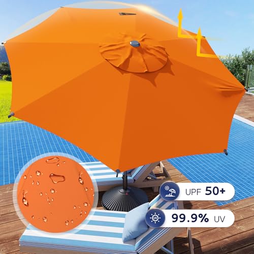 9FT Lyon Outdoor Patio Umbrella Outdoor Table Umbrella with Crank Market Umbrella 8 Sturdy Ribs UV Protection Waterproof and Push Button Tilt for Garden Deck Backyard Pool