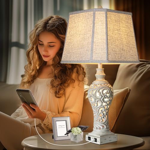 32" Table Lamp Set of 2 with Nightlight and 2 USB Ports