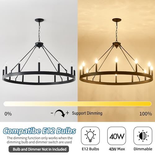 40 Inch Black Wagon Wheel Chandelier
