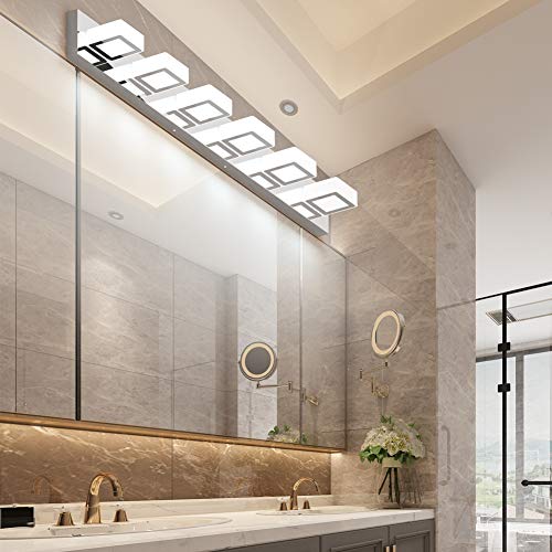 Modern LED Bathroom Vanity Lights 6 Lights Acrylic Stainless Steel LED Vanity Light Fixtures for Bathroom Lighting 6000K Cool White Light