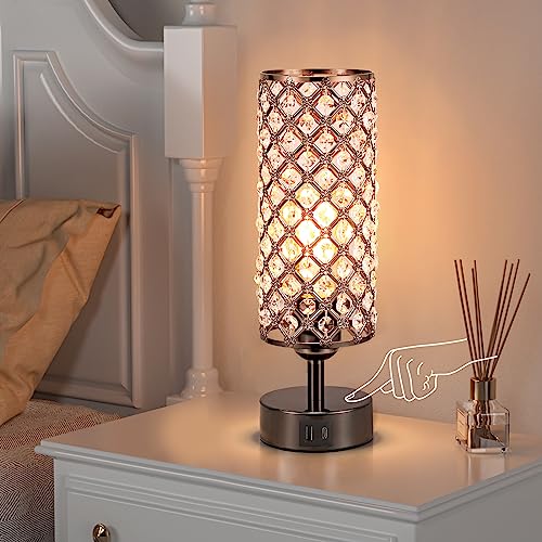 Black Crystal Touch Lamp with USB