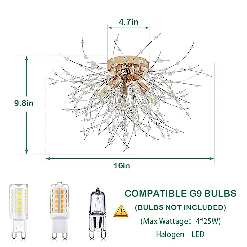 Gold Crystal Flush Mount Ceiling Light