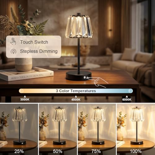 13" Small Crystal Cordless Table Lamp