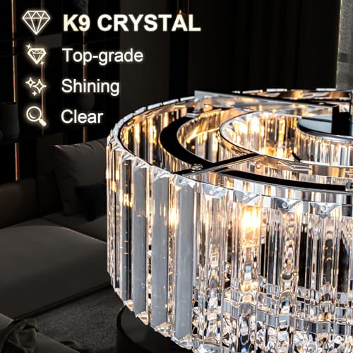 15.8“ Modern Crystal Chandelier Chrome Round Semi Flush Mount Ceiling Light Fixture Chandelier for Living Room Dinning Room Bedroom Hallway Entryway Kitchen
