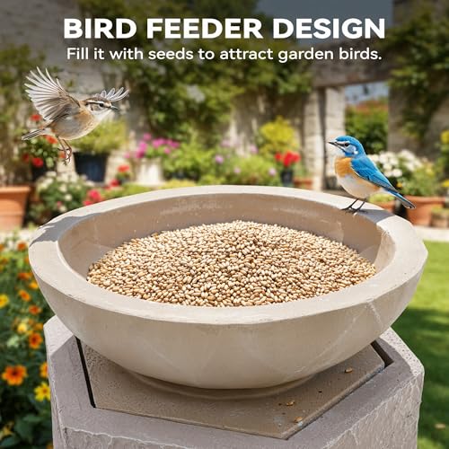 32" Geometric Outdoor Water Fountain with Birdfeeder