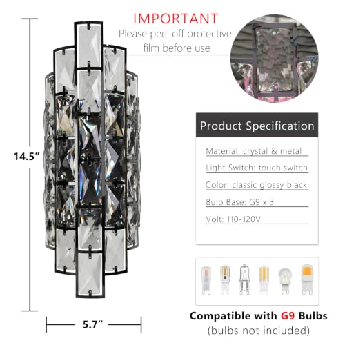 K9 Crystal Wall Sconce with Touch Switch for Bedroom