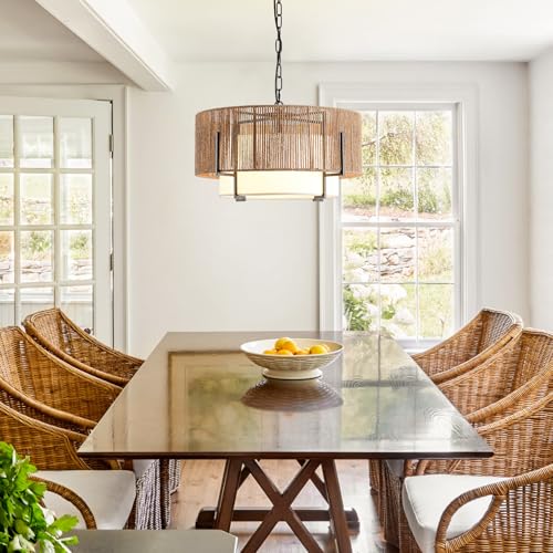 4 Light Rattan Chandelier for Dining Room