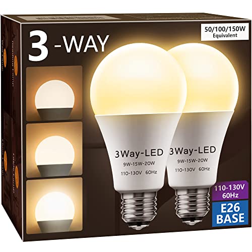 3 Way LED Light Bulbs 50 100 150W Equivalent A21 Soft White 3000K (2 Count)
