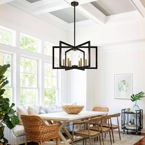 25" 61" Height Adjustable Modern Black and Gold Chandelier for Dining Room