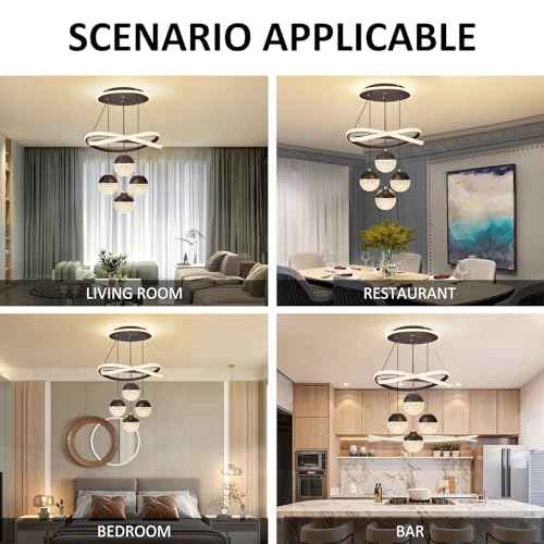 Modern LED Chandeliers, Dimmable 3-Color Kitchen Island Pendant Light for Dining Room, Bedroom, Living Room, Contemporary Hanging Ceiling Light, Linear Island Lamp
