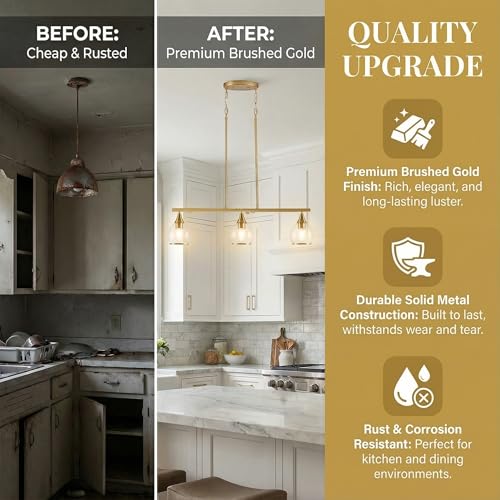 Brushed Gold Kitchen Island Linear Pendant Light